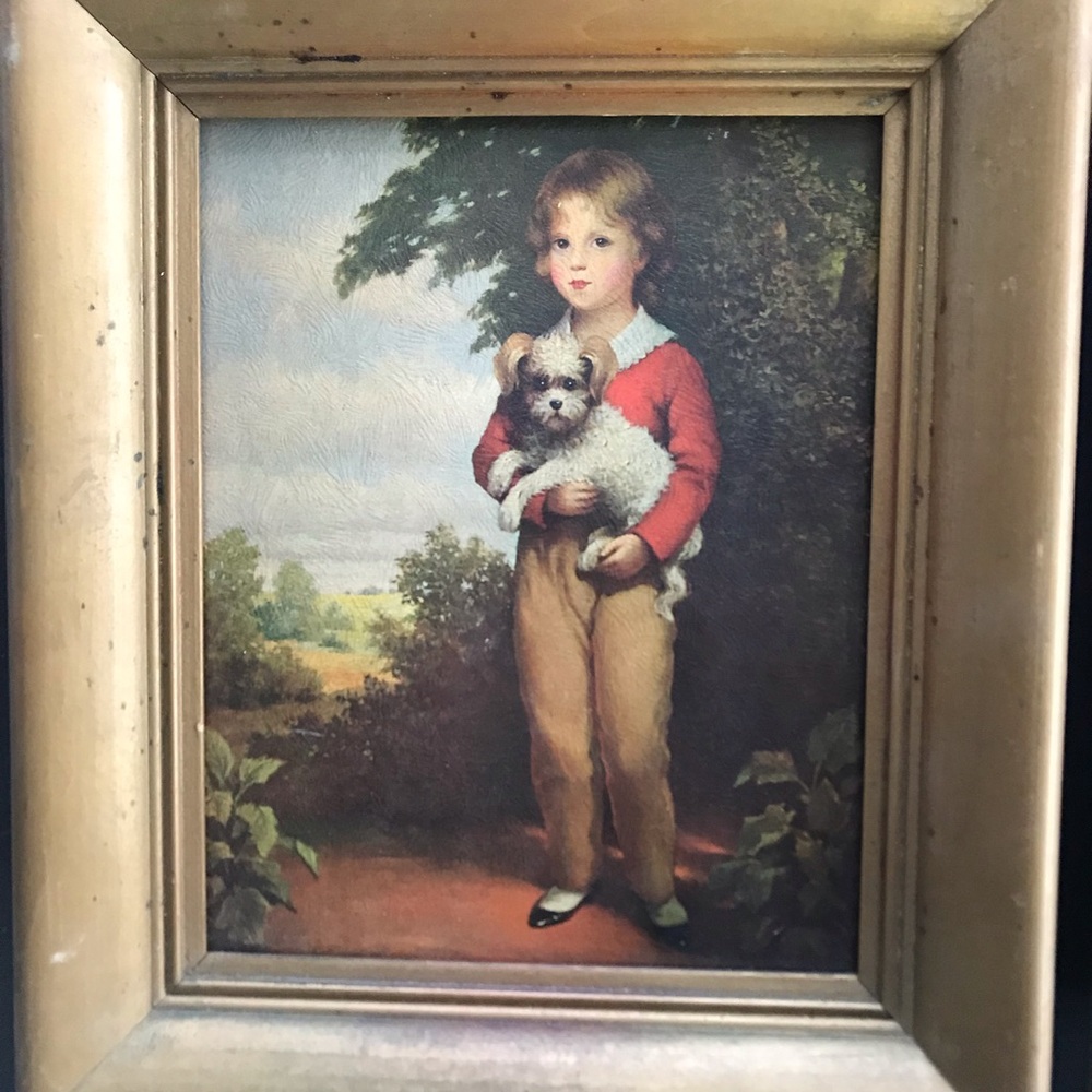 Vintage Boy with Dog Framed Art